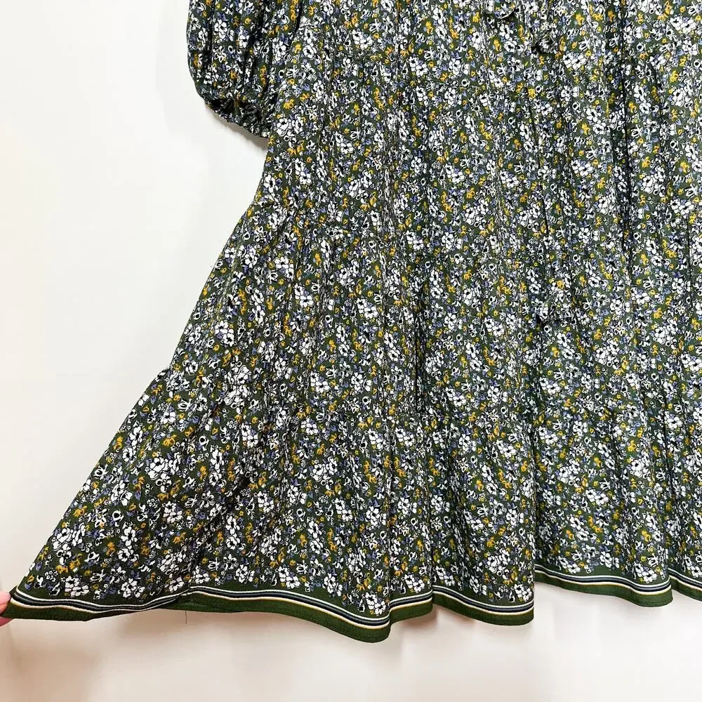 Max Studio Tiered Floral Long Sleeves‎ Dress Sz XS Relaxed Fit Green Multicolor